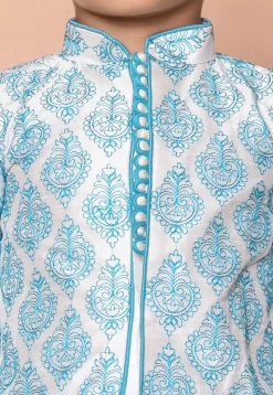 Embroidered Dupion Silk Kurta Set in White