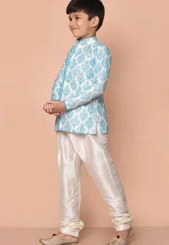 Embroidered Dupion Silk Kurta Set in White