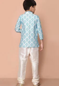 Embroidered Dupion Silk Kurta Set in White