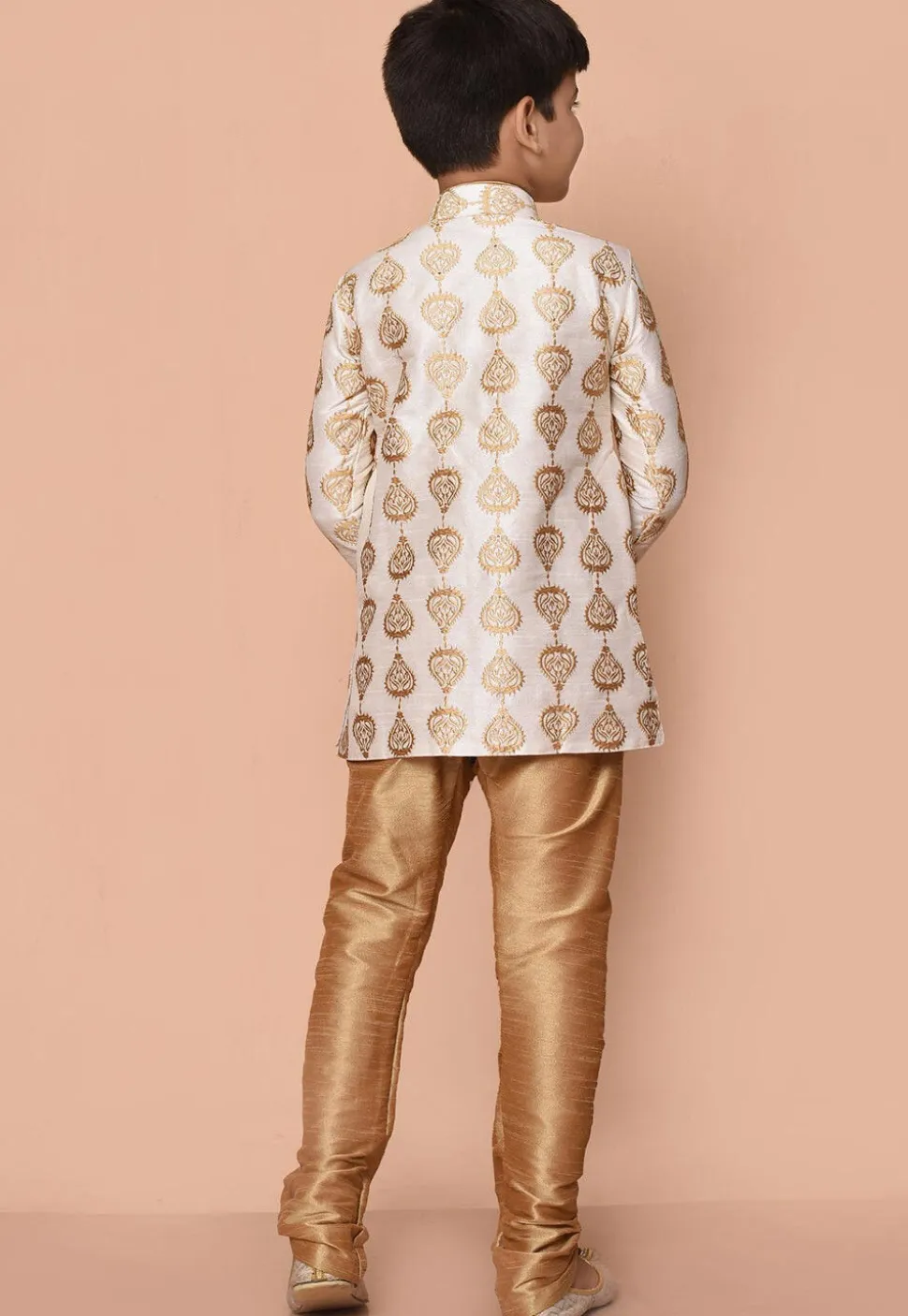 Embroidered Dupion Silk Kurta Set in Cream