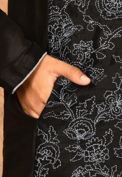 Embroidered Dupion Silk Kurta in Black