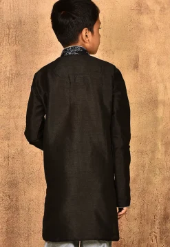 Embroidered Dupion Silk Kurta in Black