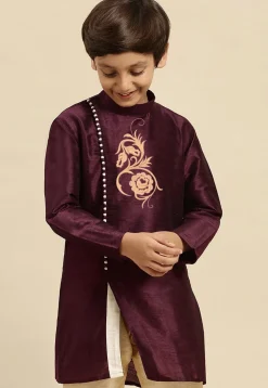 Embroidered Dupion Silk Kurta in Wine