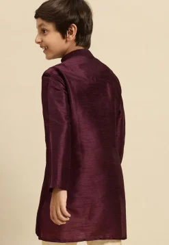 Embroidered Dupion Silk Kurta in Wine