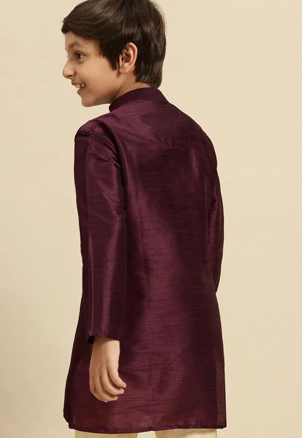 Embroidered Dupion Silk Kurta in Wine