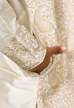 Embroidered Dupion Silk Kurta in Cream