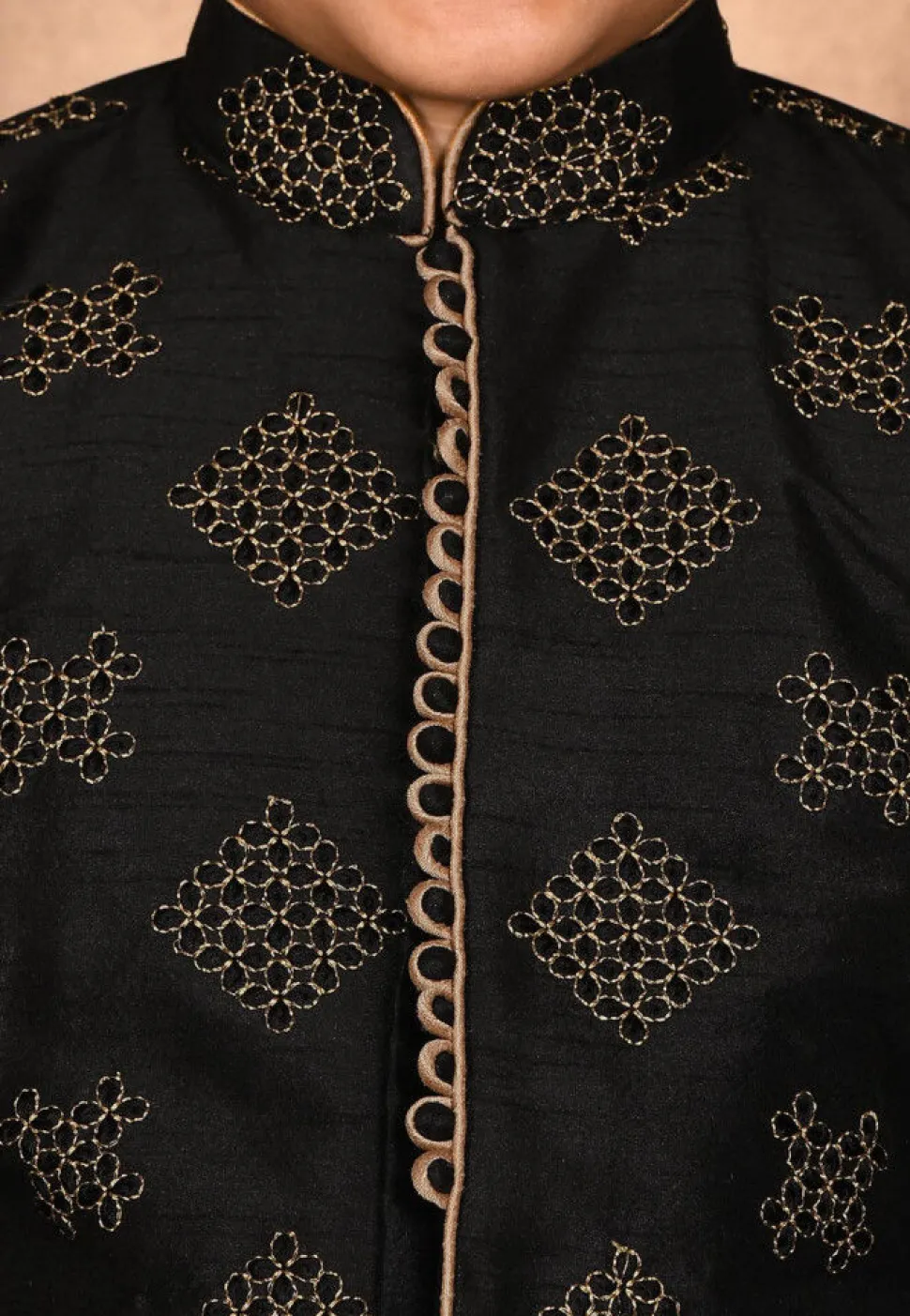 Embroidered Dupion Silk Kurta in Black