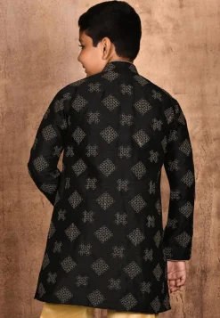 Embroidered Dupion Silk Kurta in Black