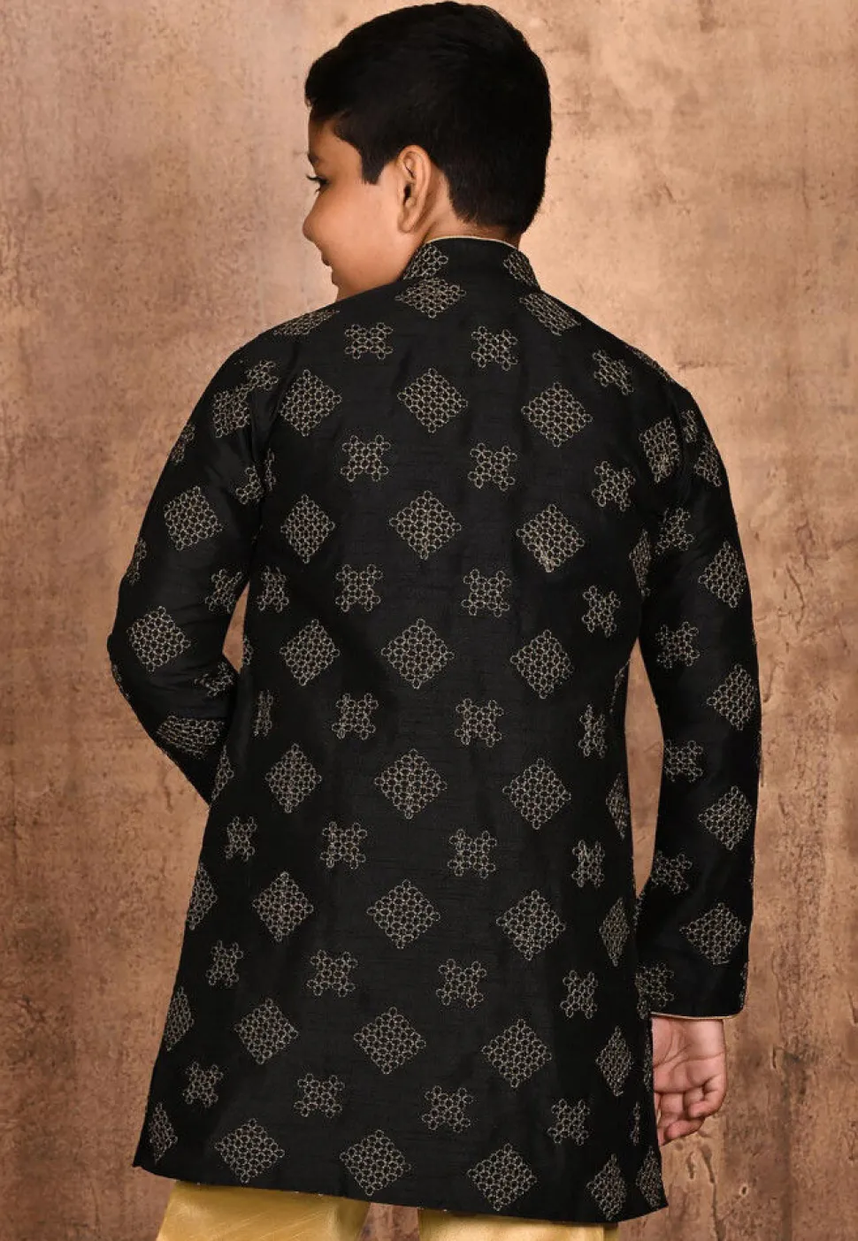 Embroidered Dupion Silk Kurta in Black