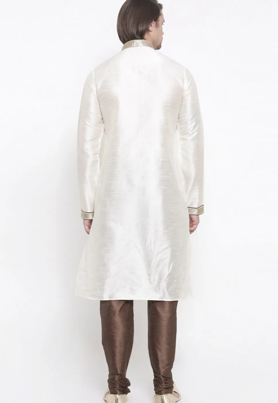 Embroidered Dupion Silk Kurta Set in White