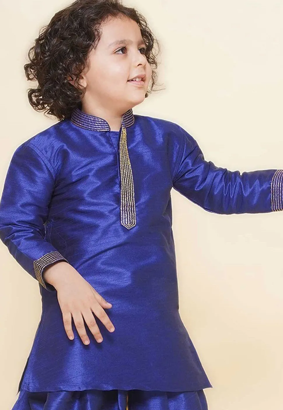 Embroidered Dupion Silk Kurta in Royal Blue