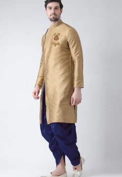 Embroidered Dupion Silk Kurta Set in Beige