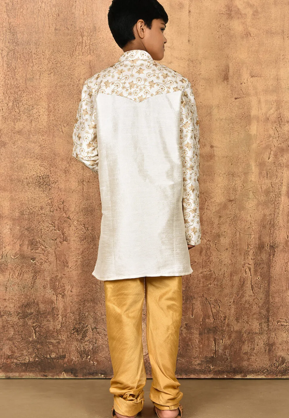 Embroidered Dupion Silk Kurta Set in Cream