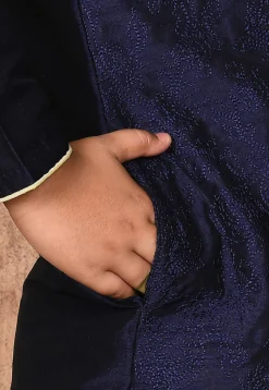 Embroidered Dupion Silk Kurta Set in Navy Blue