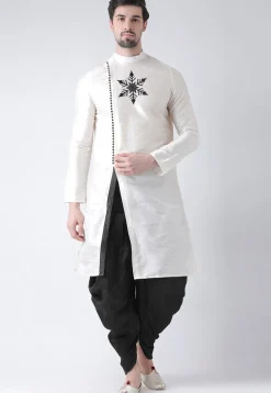 Embroidered Dupion Silk Kurta Set in White