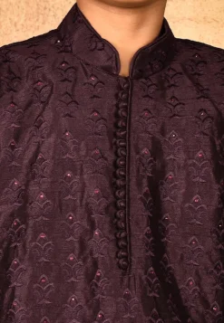 Embroidered Dupion Silk Kurta in Wine
