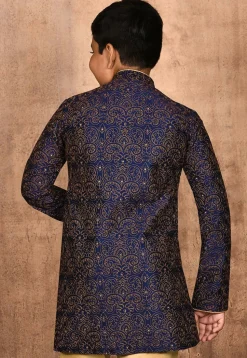 Embroidered Dupion Silk Kurta in Navy Blue