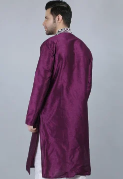 Embroidered Dupion Silk Kurta in Violet