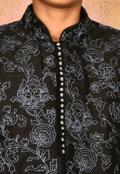 Embroidered Dupion Silk Kurta in Black
