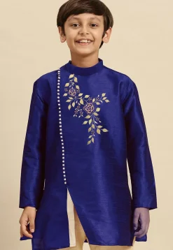 Embroidered Dupion Silk Kurta in Royal Blue