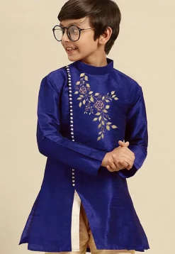 Embroidered Dupion Silk Kurta in Royal Blue
