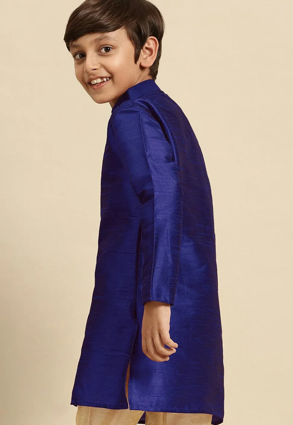 Embroidered Dupion Silk Kurta in Royal Blue