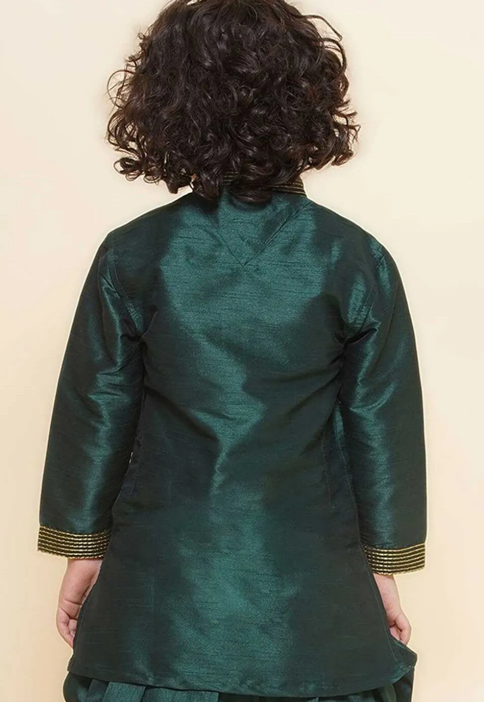 Embroidered Dupion Silk Kurta in Dark Green
