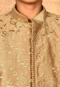 Embroidered Dupion Silk Kurta in Dark Beige