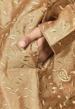 Embroidered Dupion Silk Kurta in Dark Beige