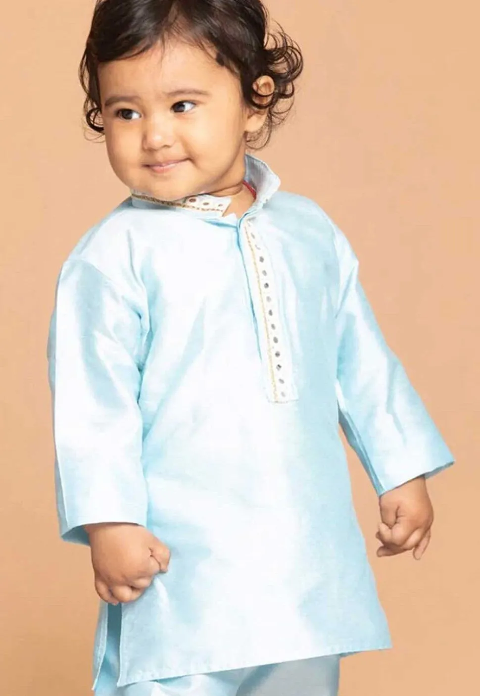 Embroidered Dupion Silk Kurta in Light Blue