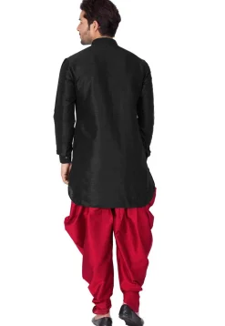 Embroidered Dupion Silk Kurta Set in Black