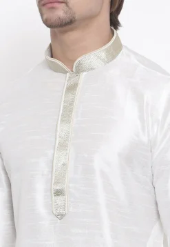 Embroidered Dupion Silk Kurta in White