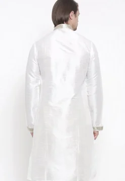 Embroidered Dupion Silk Kurta in White