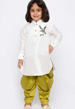 Embroidered Dupion Silk Kurta Set in Light Beige