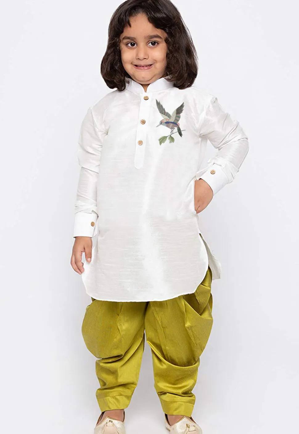 Embroidered Dupion Silk Kurta Set in Light Beige
