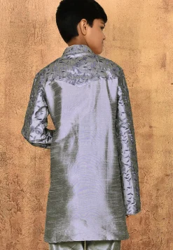 Embroidered Dupion Silk Kurta in Grey