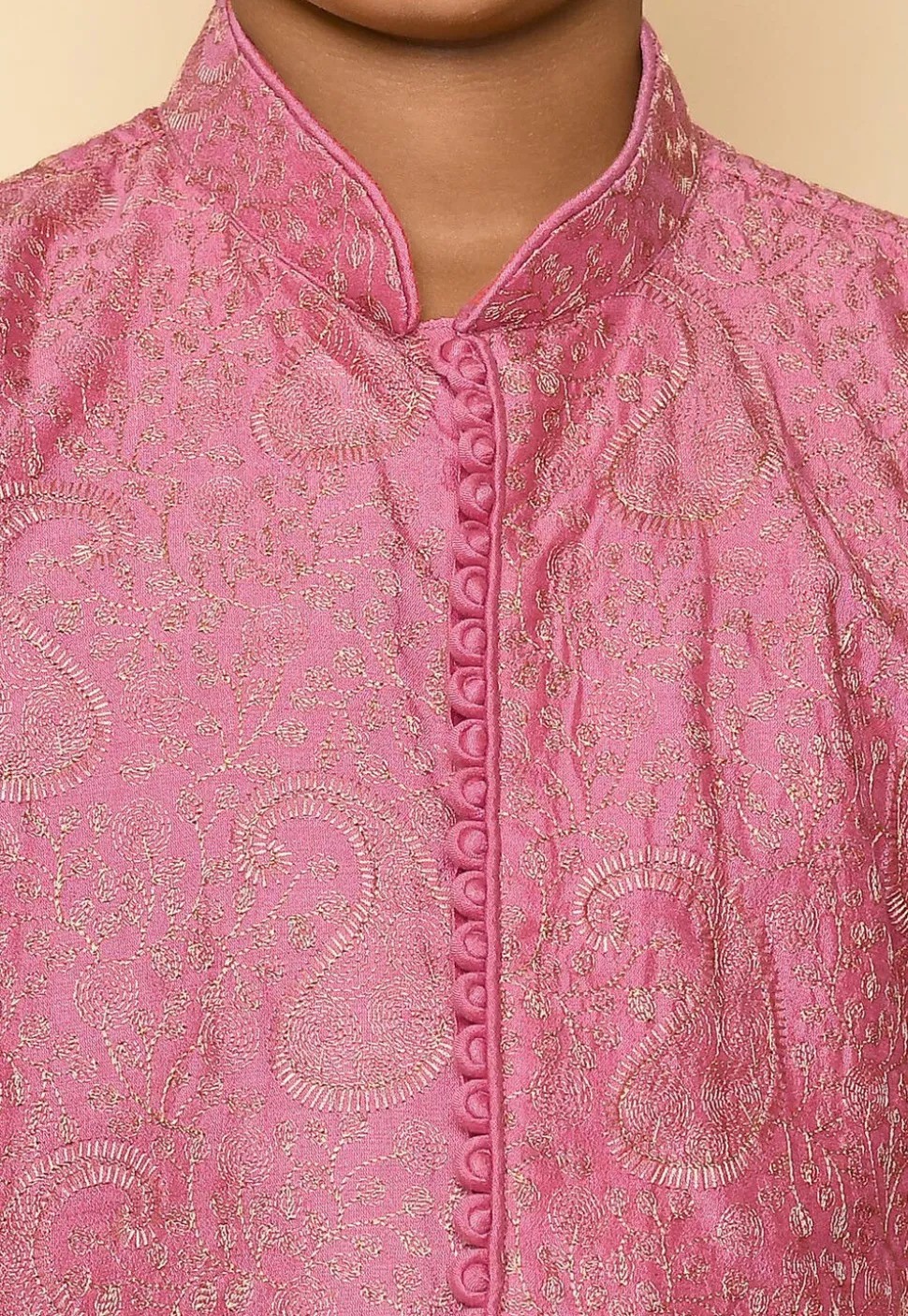Embroidered Dupion Silk Kurta in Dark Pink