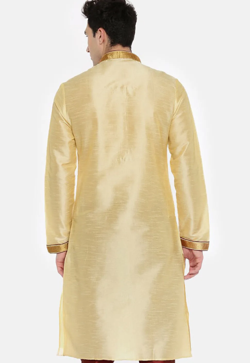 Embroidered Dupion Silk Kurta in Light Beige