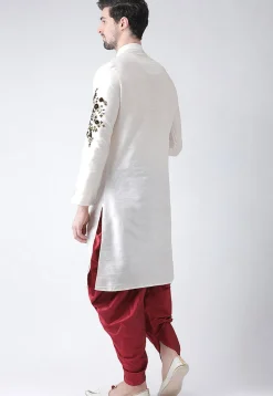 Embroidered Dupion Silk Kurta Set in White