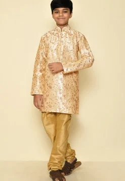 Embroidered Dupion Silk Kurta Set in Light Beige