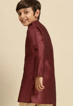 Embroidered Dupion Silk Kurta in Maroon