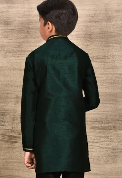 Embroidered Dupion Silk Kurta in Dark Green