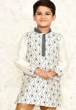 Embroidered Dupion Silk Kurta in Off White