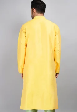 Embroidered Dupion Silk Kurta in Yellow
