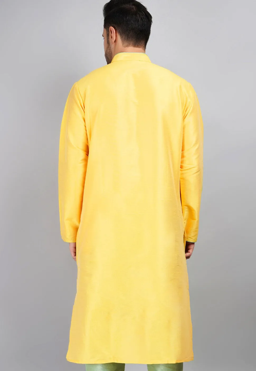 Embroidered Dupion Silk Kurta in Yellow