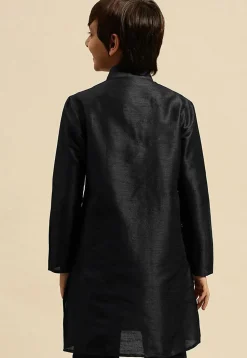 Embroidered Dupion Silk Kurta in Black