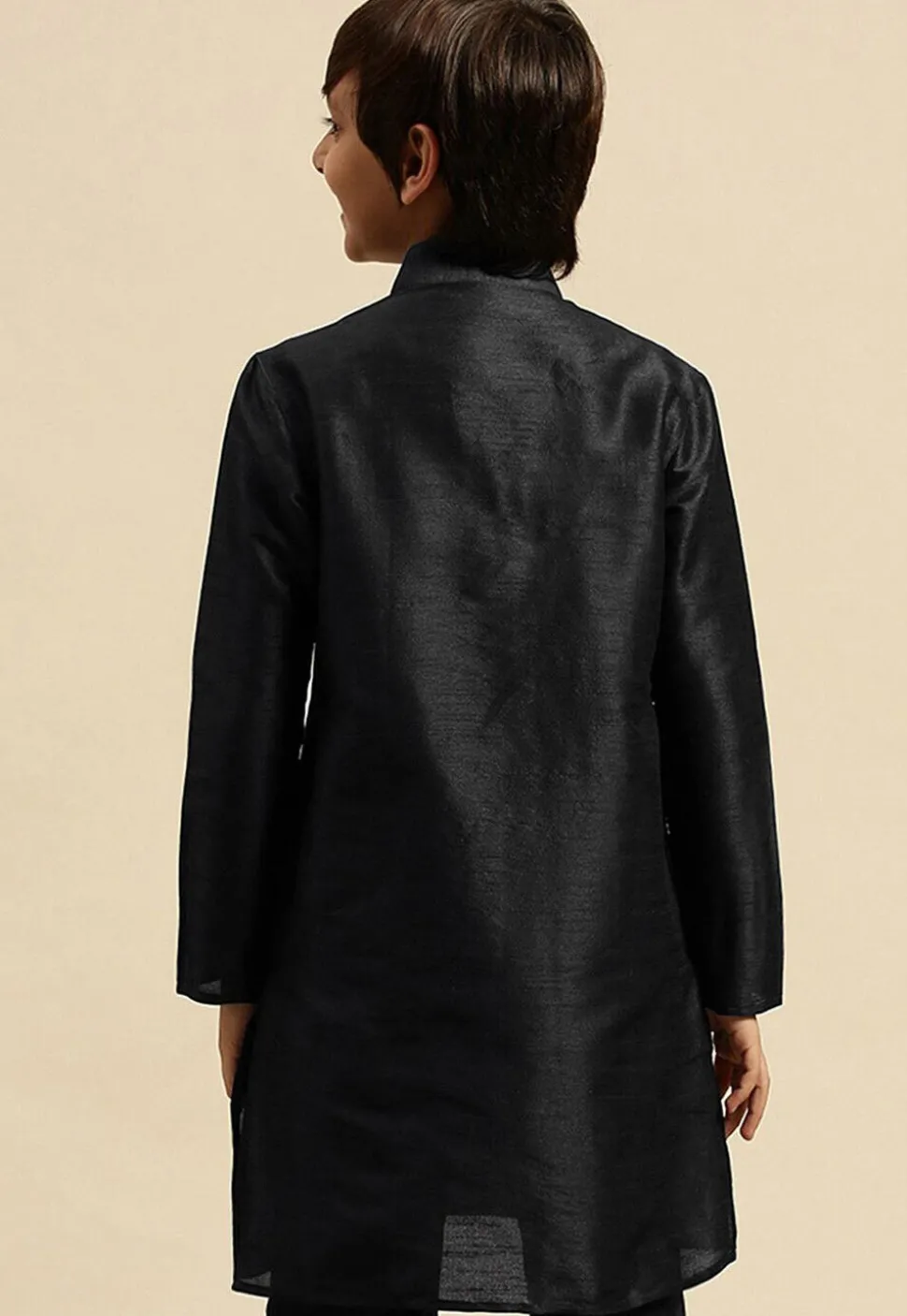 Embroidered Dupion Silk Kurta in Black