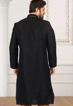 Embroidered Dupion Silk Kurta in Black