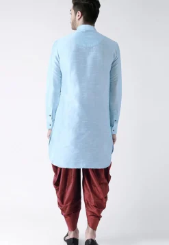 Embroidered Dupion Silk Kurta Set in Light Blue