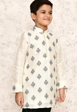 Embroidered Dupion Silk Kurta in Off White